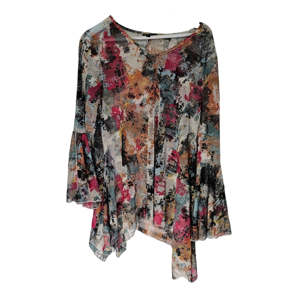 Dor Dor Couture Swimsuit Cover Up in Multicolor weave with Bell Sleeves Large